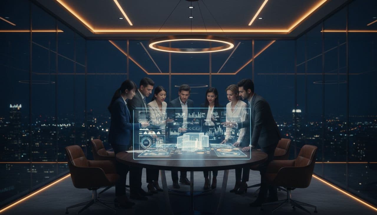 BayLife Ventures about hero - team collaborating around holographic display