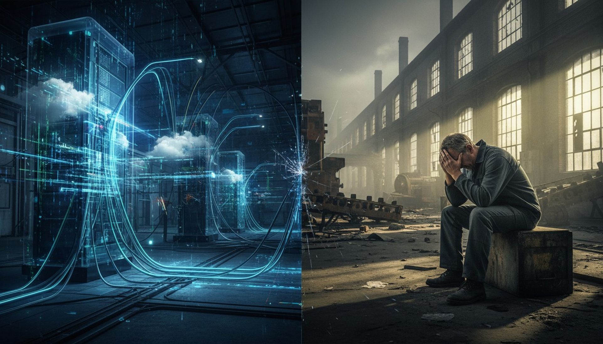 Split view of digital connectivity and social impact of technological change