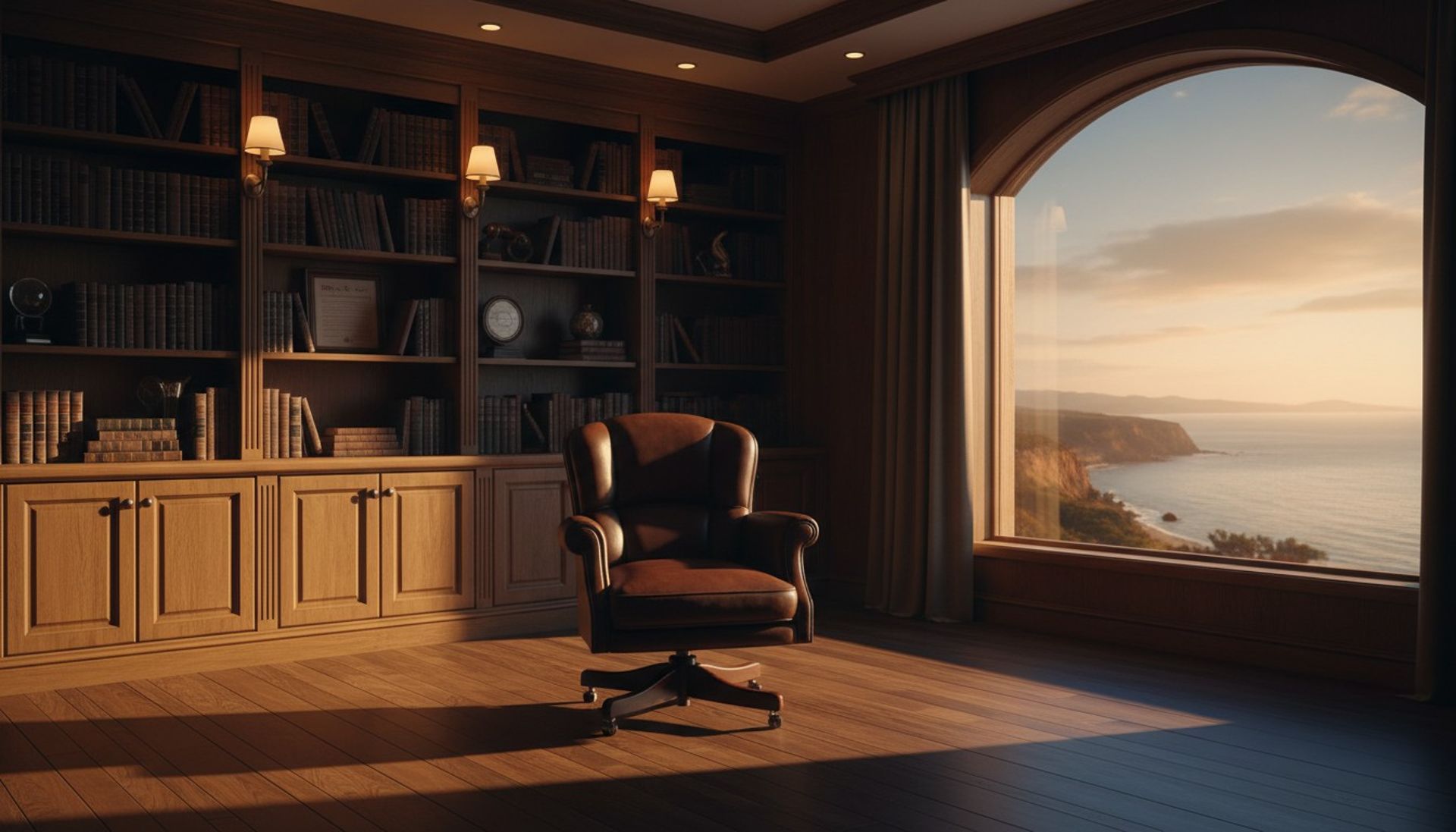 BayLife Ventures founders corner hero - executive study overlooking coastal bay